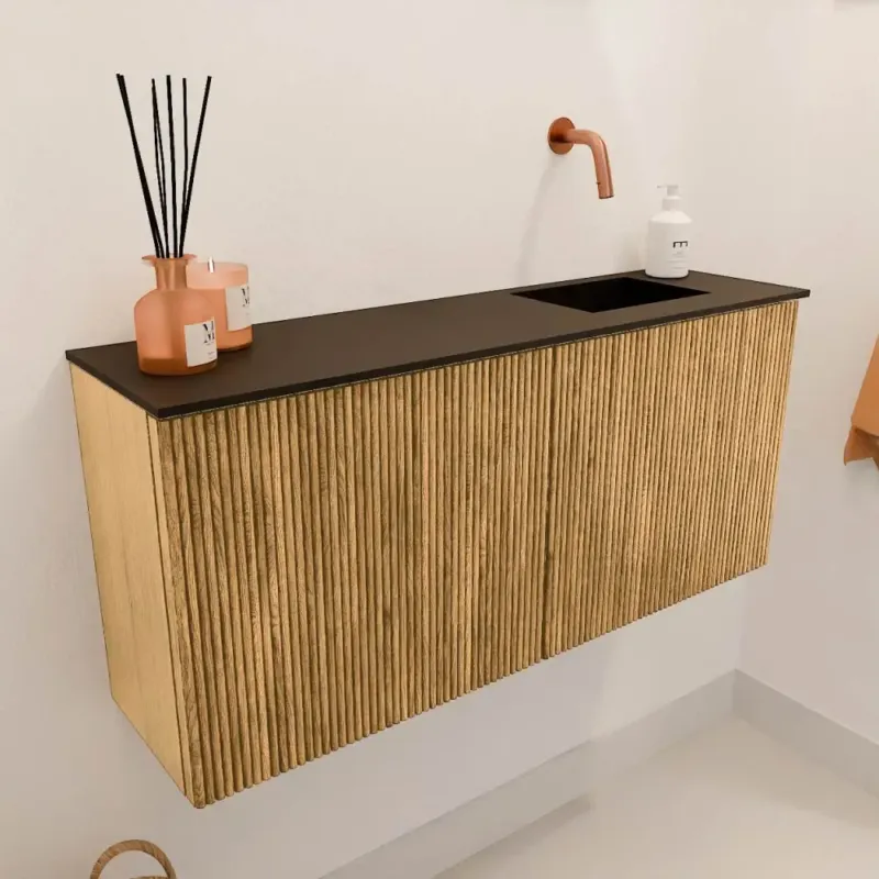 Mondiaz Joya 90cm toiletmeubel oak met wastafel faye rechts zonder kraangat urban Direct Verzonden