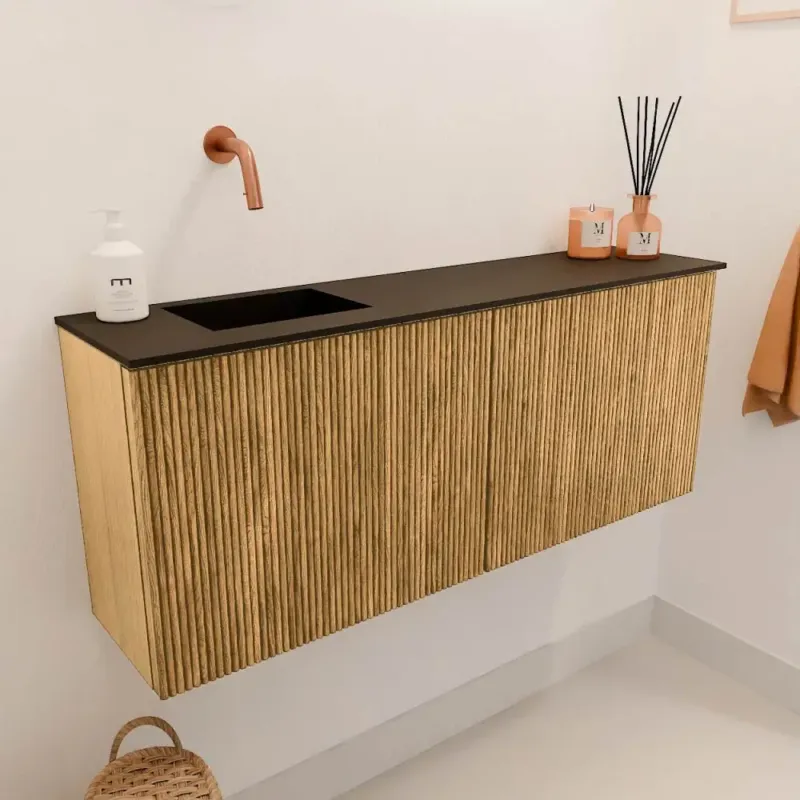 Mondiaz Joya 100cm toiletmeubel oak met wastafel faye links zonder kraangat urban Bestel Nu
