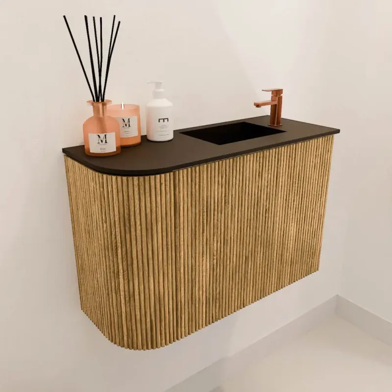 Mondiaz Joya 60cm toiletmeubel ronding links oak met wastafel faye rechts 1 kraangat urban Flitsaanbieding