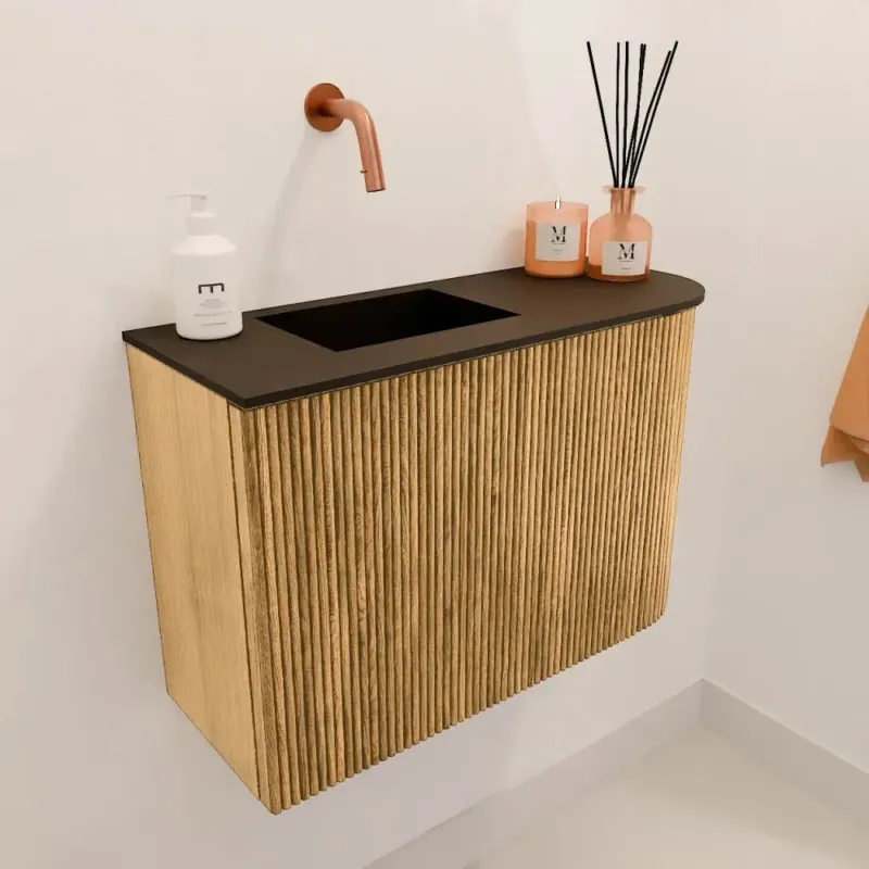 Speciale Aanbieding Mondiaz Joya 60cm toiletmeubel ronding rechts oak met wastafel faye links zonder kraangat urban