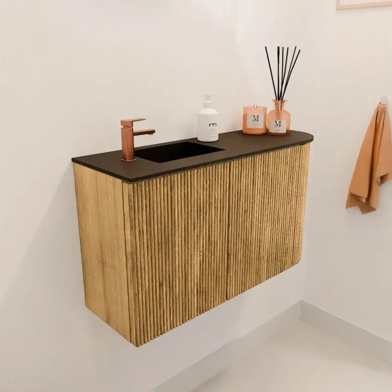 Mondiaz Joya 70cm toiletmeubel ronding rechts oak met wastafel faye links 1 kraangat urban Hete Deal