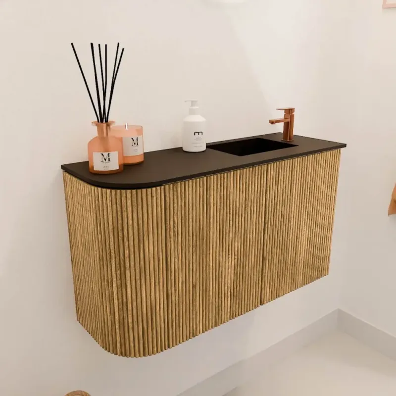 Lage Prijs Mondiaz Joya 70cm toiletmeubel ronding links oak met wastafel faye rechts 1 kraangat urban