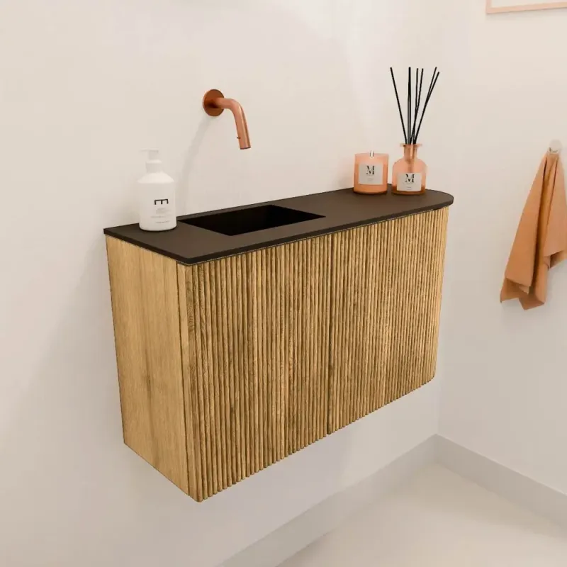 Flitsaanbieding Mondiaz Joya 70cm toiletmeubel ronding rechts oak met wastafel faye links zonder kraangat urban