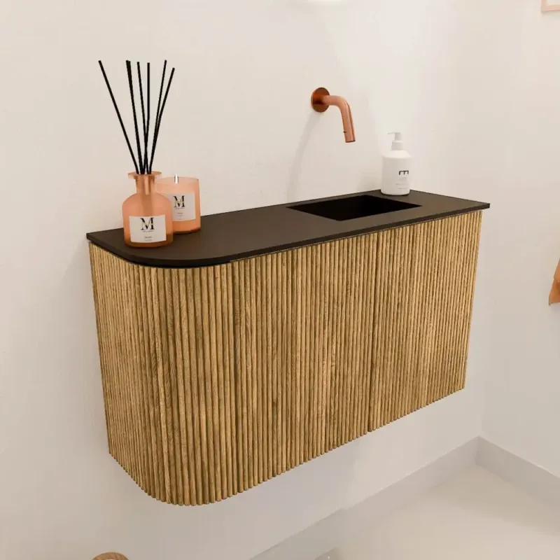 Mondiaz Joya 70cm toiletmeubel ronding links oak met wastafel faye rechts zonder kraangat urban Aanbieding