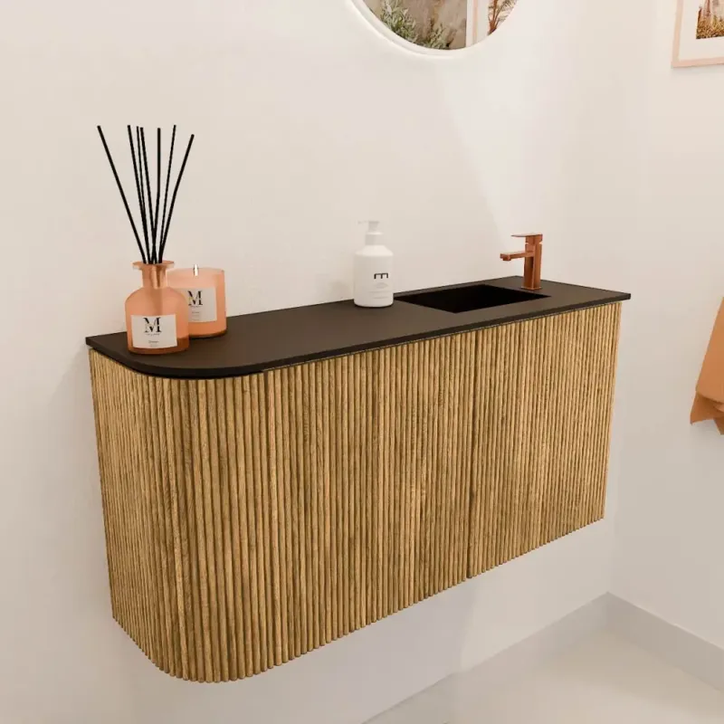 Mondiaz Joya 80cm toiletmeubel ronding links oak met wastafel faye rechts 1 kraangat urban Beperkte Voorraad