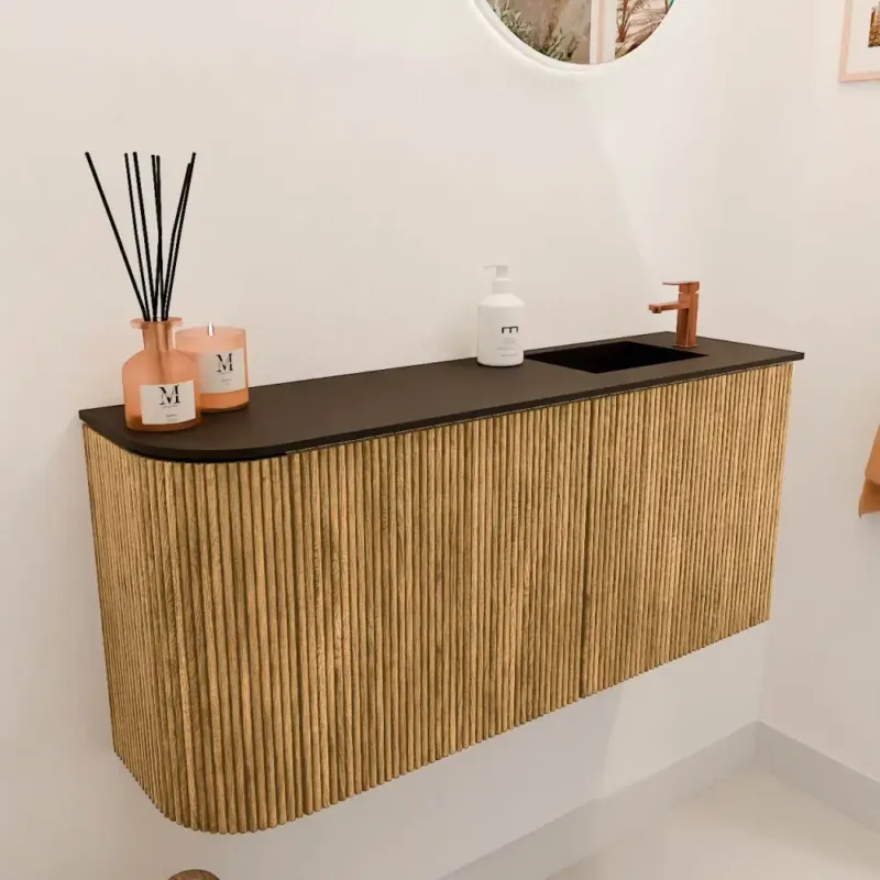 Veilige Betaling Mondiaz Joya 90cm toiletmeubel ronding links oak met wastafel faye rechts 1 kraangat urban