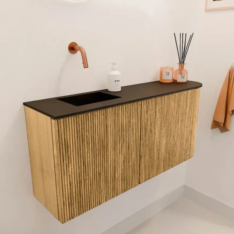 Mondiaz Joya 90cm toiletmeubel ronding rechts oak met wastafel faye links zonder kraangat urban Hete Deal