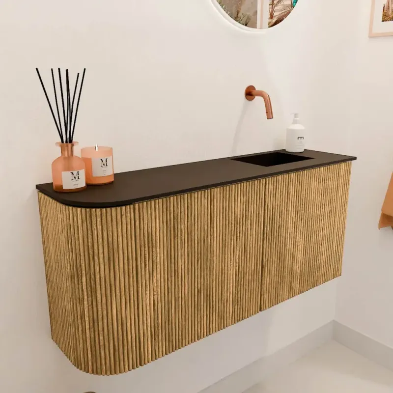 Mondiaz Joya 90cm toiletmeubel ronding links oak met wastafel faye rechts zonder kraangat urban Shop Nu