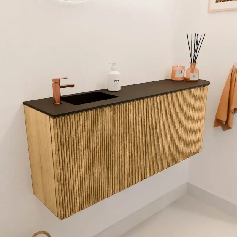 Mondiaz Joya 100cm toiletmeubel ronding rechts oak met wastafel faye links 1 kraangat urban Fabrieksprijs
