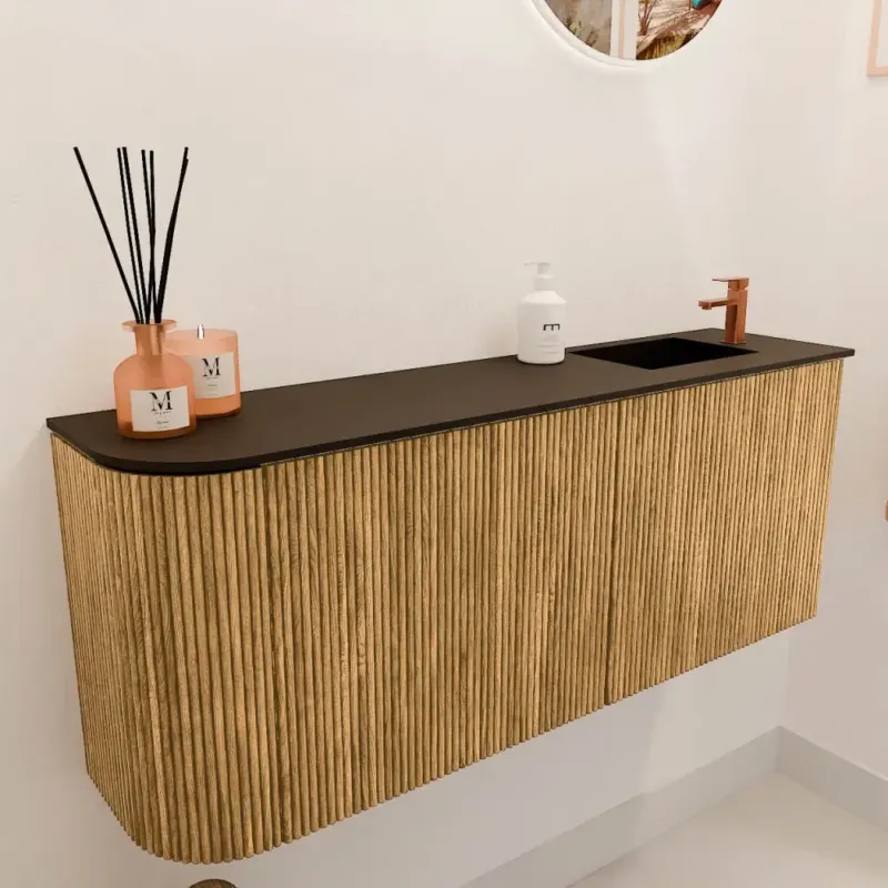 Actieprijs Mondiaz Joya 100cm toiletmeubel ronding links oak met wastafel faye rechts 1 kraangat urban