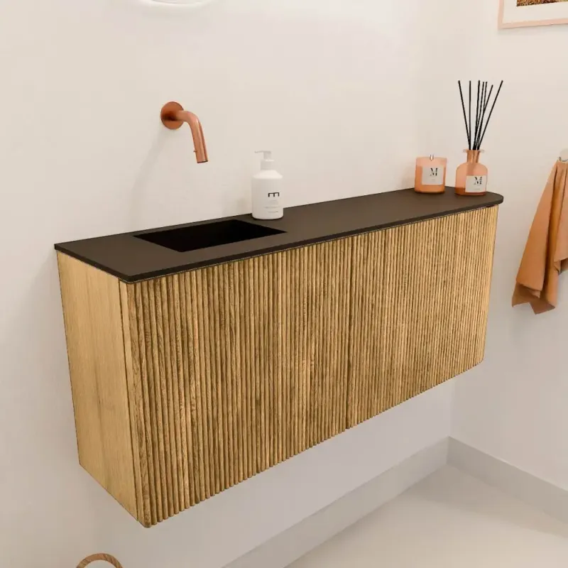 Dagaanbieding Mondiaz Joya 100cm toiletmeubel ronding rechts oak met wastafel faye links zonder kraangat urban