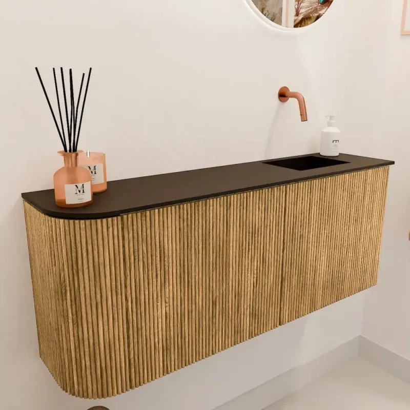 Mondiaz Joya 100cm toiletmeubel ronding links oak met wastafel faye rechts zonder kraangat urban Hoge Kwaliteit
