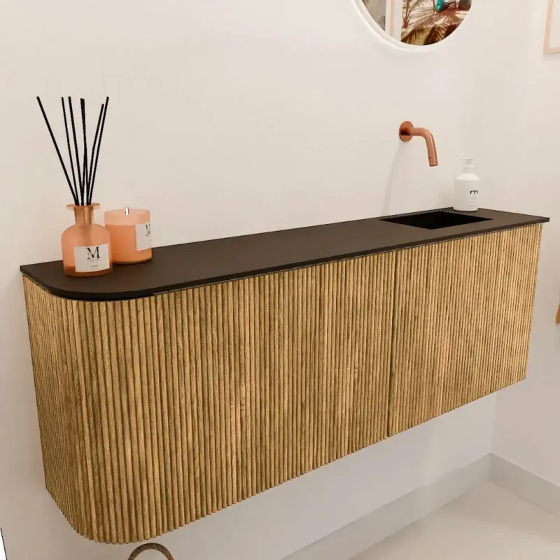 Mondiaz Joya 110cm toiletmeubel ronding links oak met wastafel faye rechts zonder kraangat urban Weekendaanbieding