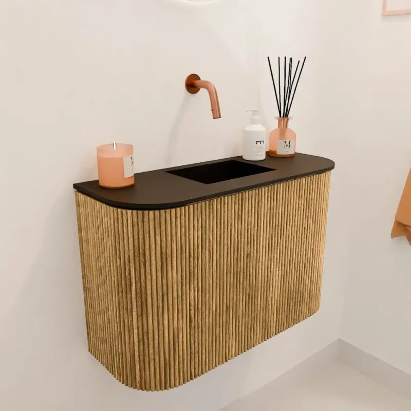 Bestseller Mondiaz Joya 65cm toiletmeubel ronding links/rechts oak met wastafel faye midden zonder kraangat urban