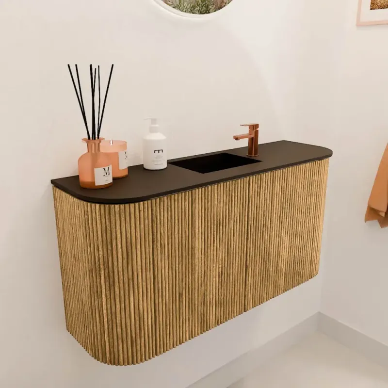 Superprijs Mondiaz Joya 85cm toiletmeubel ronding links/rechts oak met wastafel faye midden 1 kraangat urban