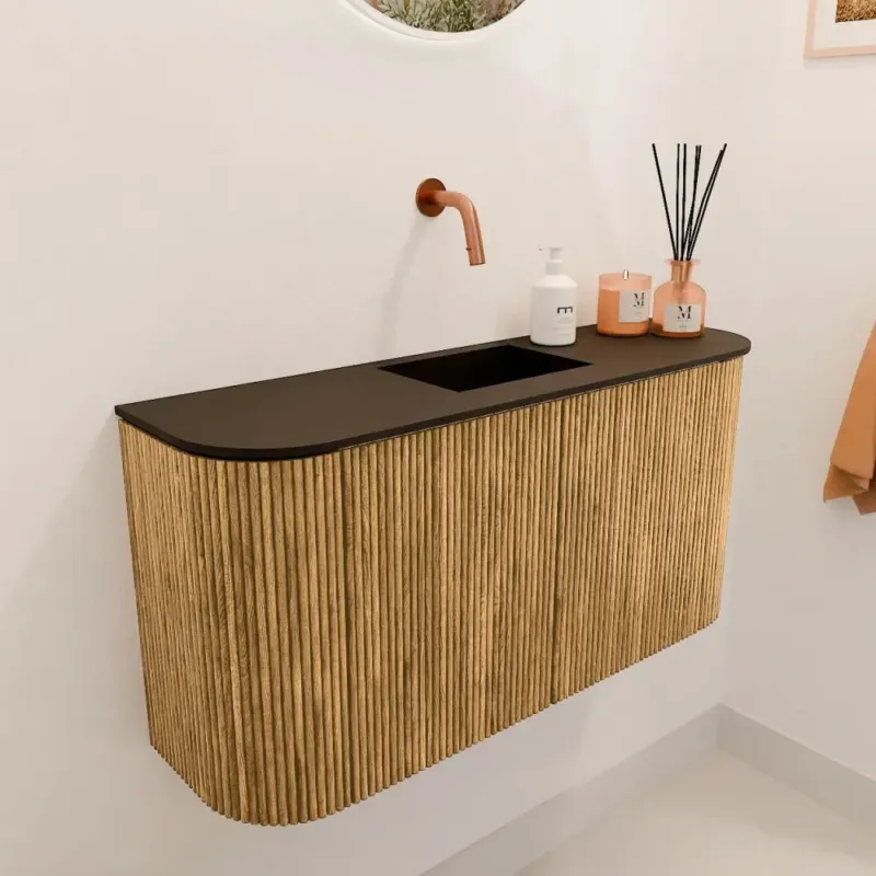 Nu Kopen Mondiaz Joya 85cm toiletmeubel ronding links/rechts oak met wastafel faye midden zonder kraangat urban
