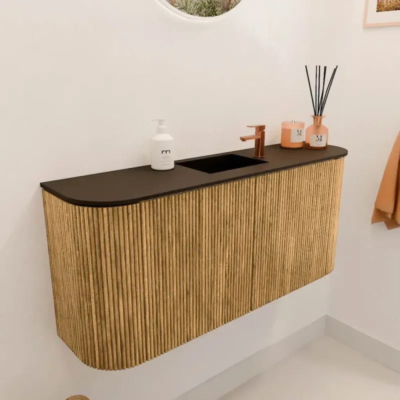 Mondiaz Joya 95cm toiletmeubel ronding links/rechts oak met wastafel faye midden 1 kraangat urban Betrouwbaar