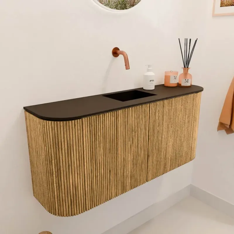 Mondiaz Joya 95cm toiletmeubel ronding links/rechts oak met wastafel faye midden zonder kraangat urban Voordeelprijs