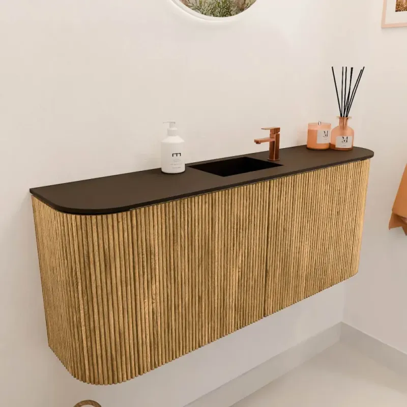 Finale Uitverkoop Mondiaz Joya 105cm toiletmeubel ronding links/rechts oak met wastafel faye midden 1 kraangat urban