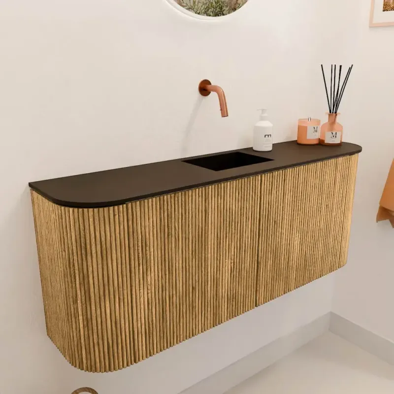 Mondiaz Joya 105cm toiletmeubel ronding links/rechts oak met wastafel faye midden zonder kraangat urban Aanbieding