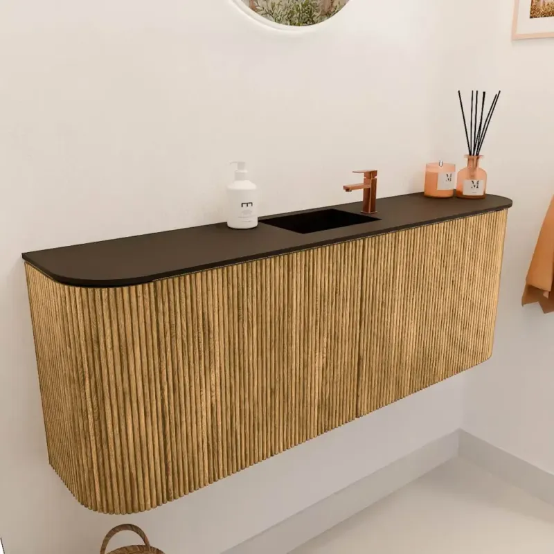 Mondiaz Joya 115cm toiletmeubel ronding links/rechts oak met wastafel faye midden 1 kraangat urban Betaalbaar
