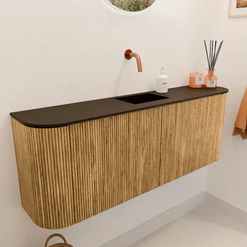 Speciale Aanbieding Mondiaz Joya 115cm toiletmeubel ronding links/rechts oak met wastafel faye midden zonder kraangat urban