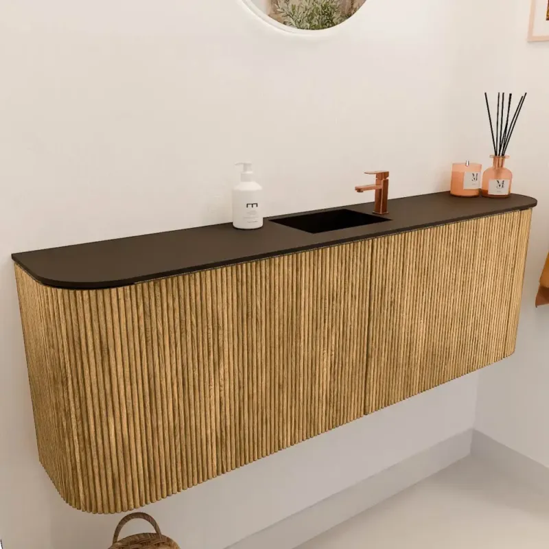 Rechtstreeks Van De Fabrikant Mondiaz Joya 125cm toiletmeubel ronding links/rechts oak met wastafel faye midden 1 kraangat urban