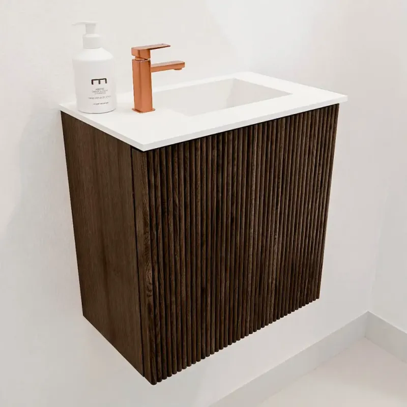 Beperkt Aanbod Mondiaz Joya 40cm toiletmeubel walnut met wastafel faye rechts 1 kraangat talc
