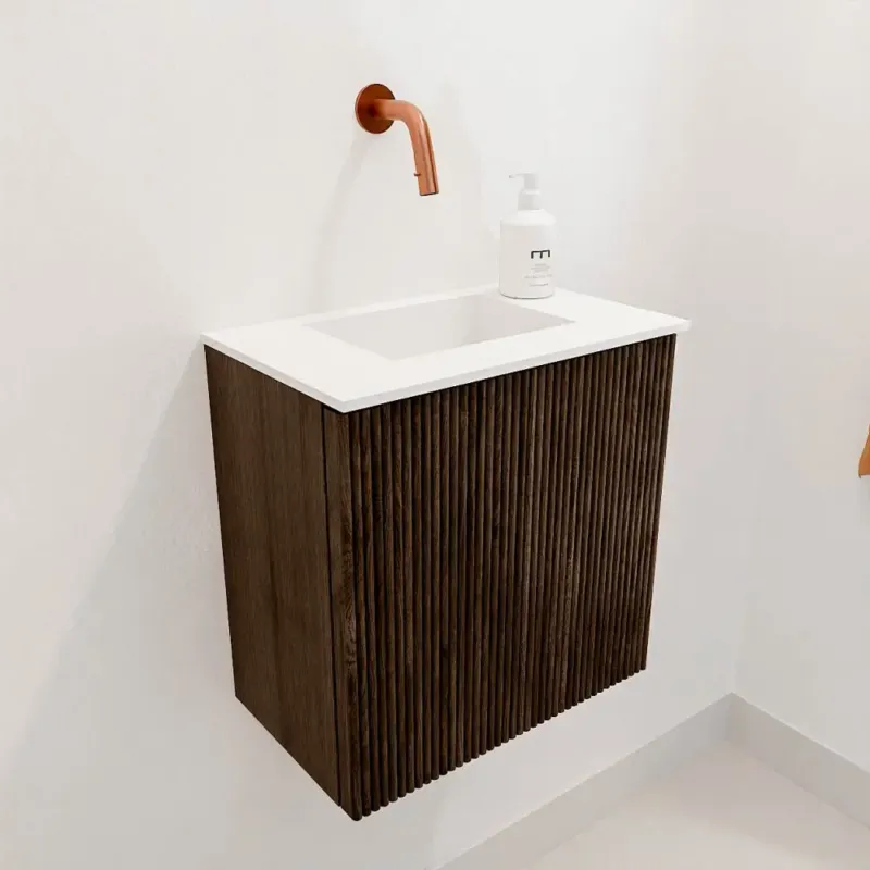 Mondiaz Joya 40cm toiletmeubel walnut met wastafel faye midden zonder kraangat talc Premium
