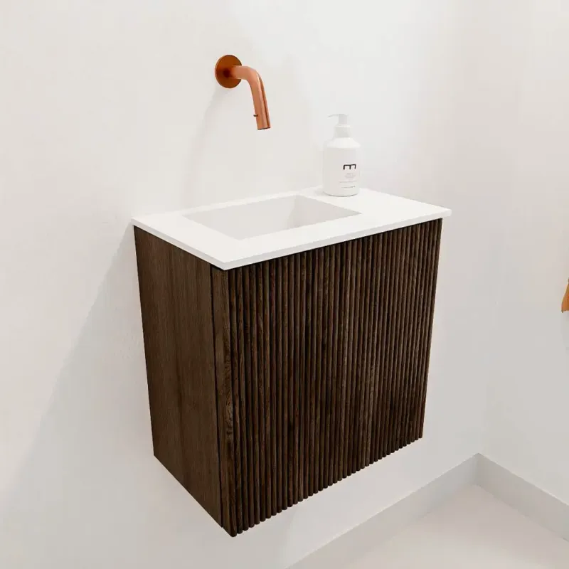 Goedkoop Mondiaz Joya 40cm toiletmeubel walnut met wastafel faye links zonder kraangat talc