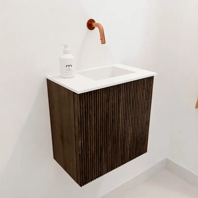 Superprijs Mondiaz Joya 40cm toiletmeubel walnut met wastafel faye rechts zonder kraangat talc