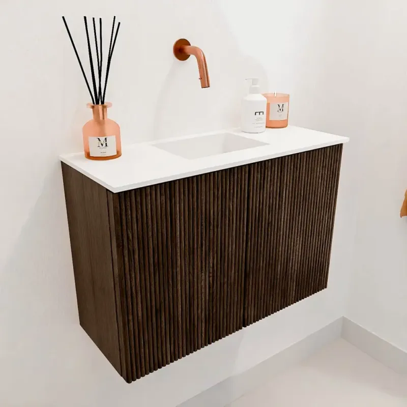 Must-Have Mondiaz Joya 60cm toiletmeubel walnut met wastafel faye midden zonder kraangat talc