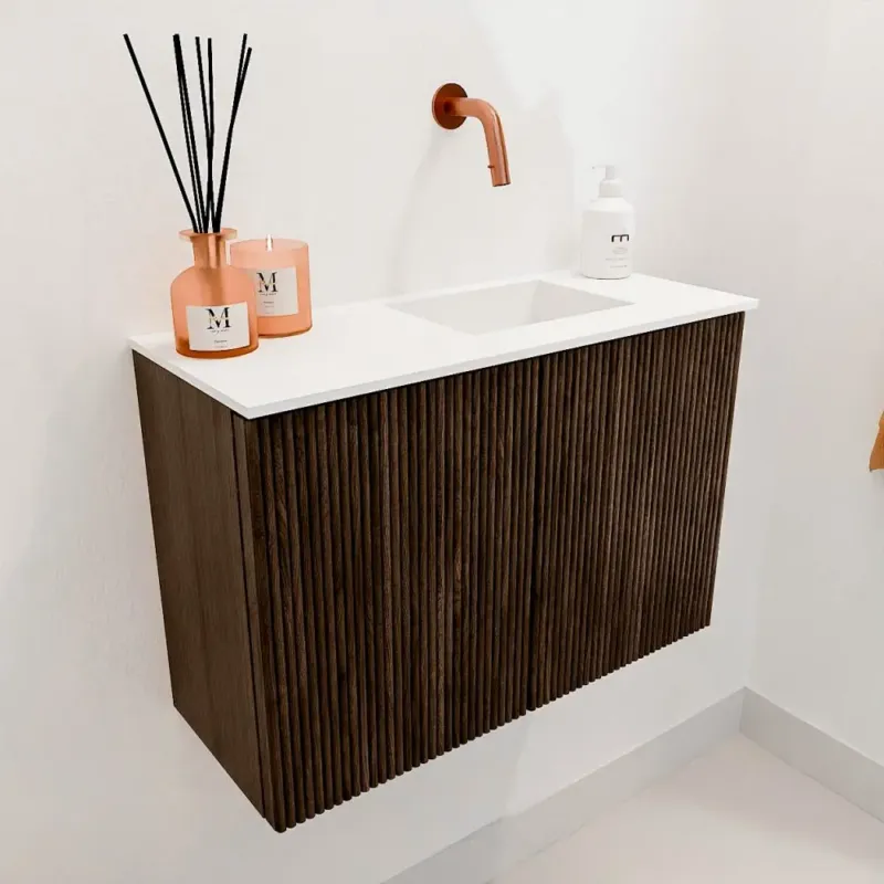 Populair Mondiaz Joya 60cm toiletmeubel walnut met wastafel faye rechts zonder kraangat talc