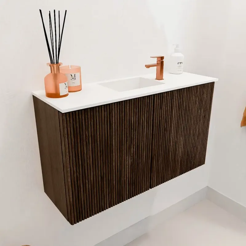 Mondiaz Joya 70cm toiletmeubel walnut met wastafel faye midden 1 kraangat talc Koopje