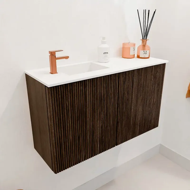 Favoriet Mondiaz Joya 70cm toiletmeubel walnut met wastafel faye links 1 kraangat talc