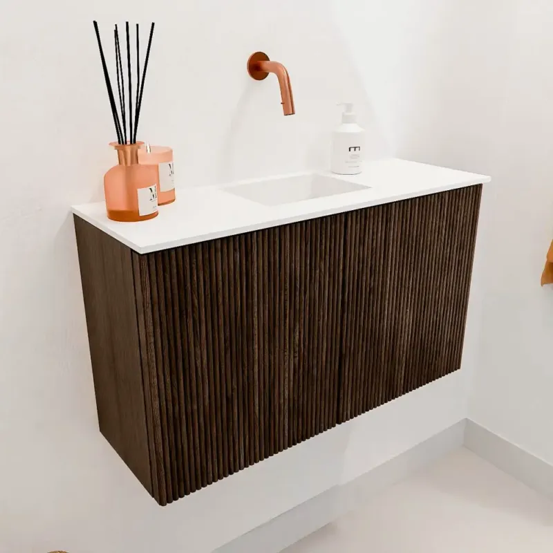 Mondiaz Joya 70cm toiletmeubel walnut met wastafel faye midden zonder kraangat talc Gecertificeerd