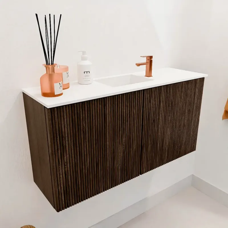 Beperkte Voorraad Mondiaz Joya 80cm toiletmeubel walnut met wastafel faye midden 1 kraangat talc