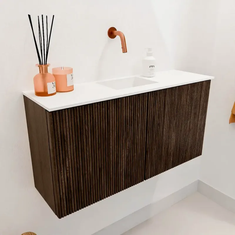 Mondiaz Joya 80cm toiletmeubel walnut met wastafel faye midden zonder kraangat talc Bestel Nu