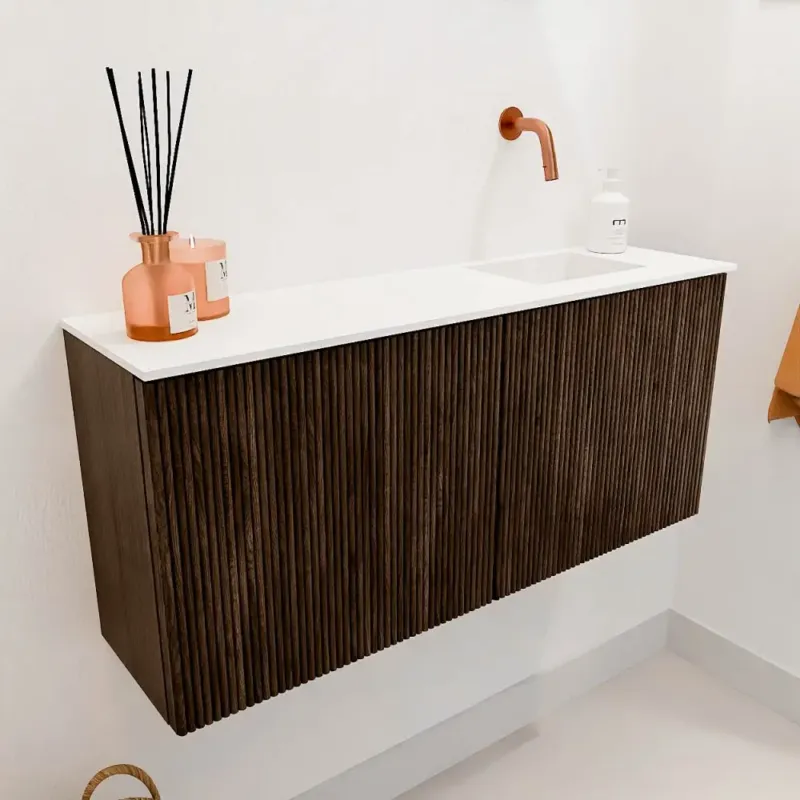 Speciale Aanbieding Mondiaz Joya 90cm toiletmeubel walnut met wastafel faye rechts zonder kraangat talc