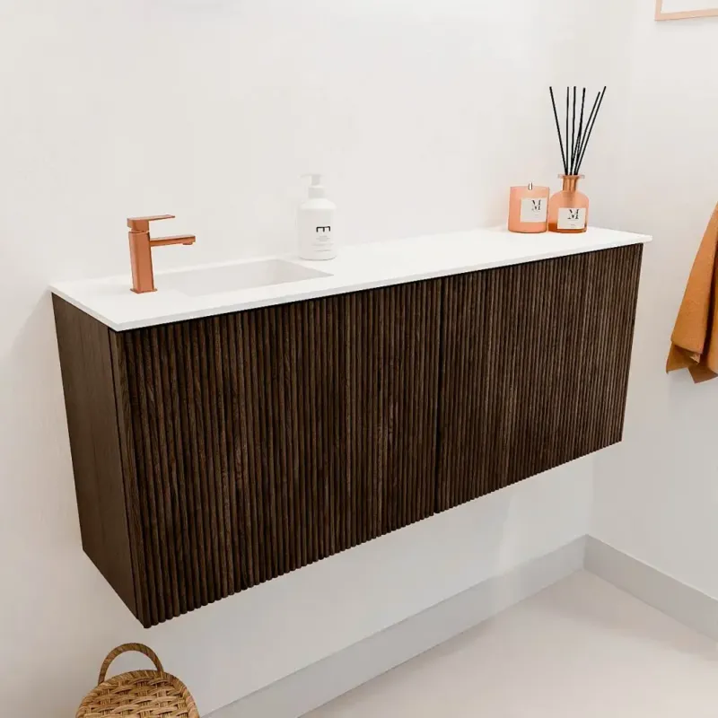 Laatste Versie Mondiaz Joya 100cm toiletmeubel walnut met wastafel faye links 1 kraangat talc