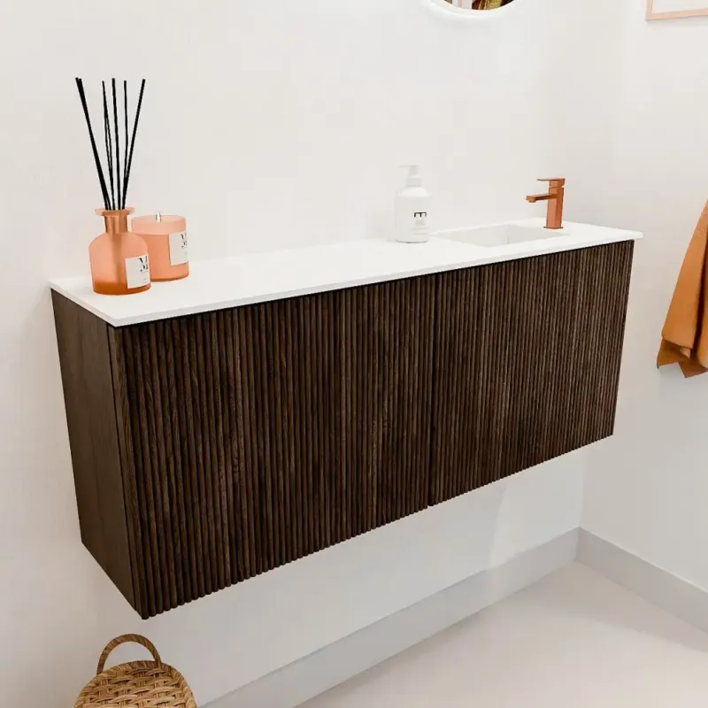 Mondiaz Joya 100cm toiletmeubel walnut met wastafel faye rechts 1 kraangat talc Populair