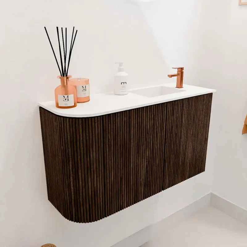 Mondiaz Joya 70cm toiletmeubel ronding links walnut met wastafel faye rechts 1 kraangat talc Bestseller