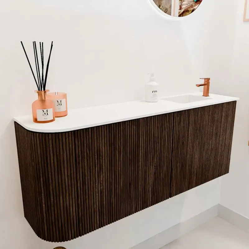 Exclusieve Aanbieding Mondiaz Joya 100cm toiletmeubel ronding links walnut met wastafel faye rechts 1 kraangat talc