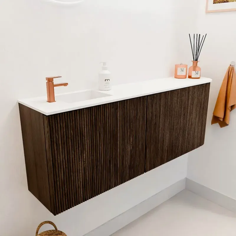 Mondiaz Joya 110cm toiletmeubel ronding rechts walnut met wastafel faye links 1 kraangat talc Favoriet
