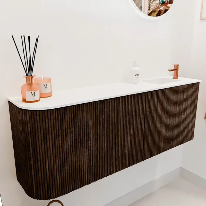 Finale Uitverkoop Mondiaz Joya 110cm toiletmeubel ronding links walnut met wastafel faye rechts 1 kraangat talc