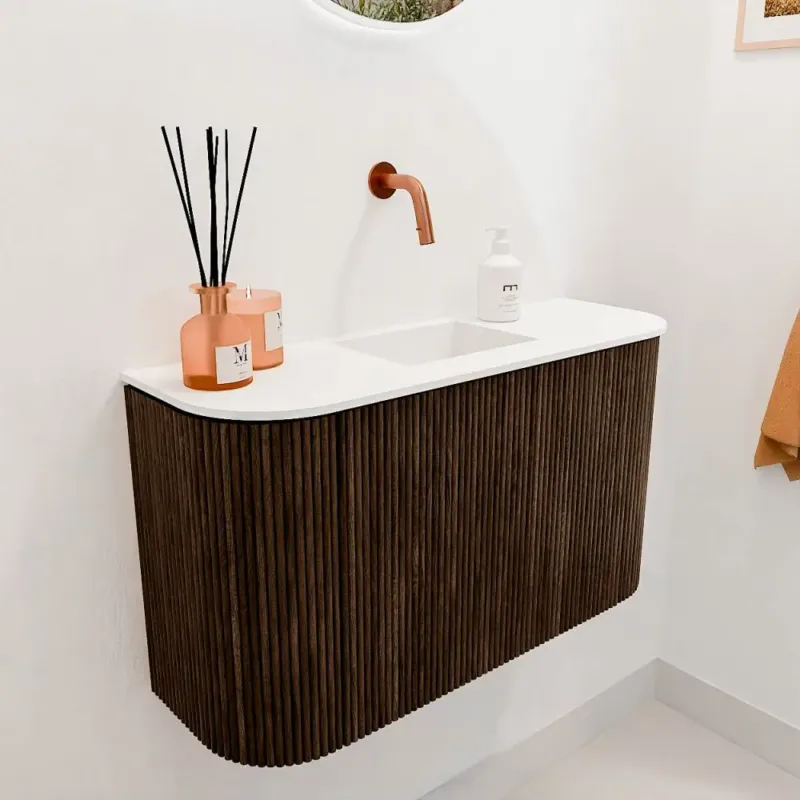 Alleen Vandaag Mondiaz Joya 75cm toiletmeubel ronding links/rechts walnut met wastafel faye midden zonder kraangat talc