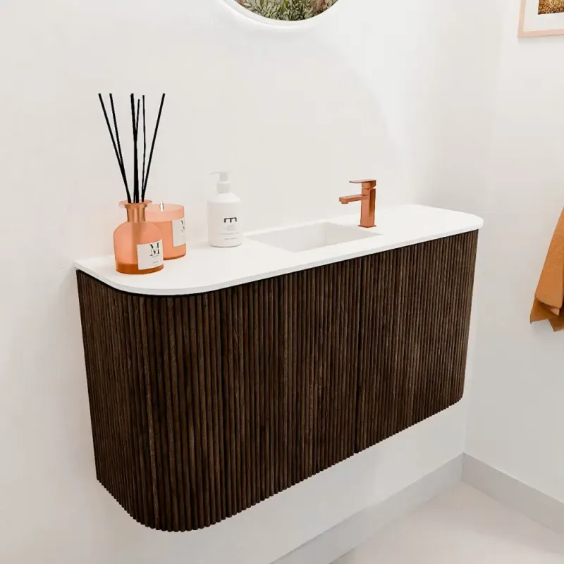 Mondiaz Joya 85cm toiletmeubel ronding links/rechts walnut met wastafel faye midden 1 kraangat talc Veilige Betaling