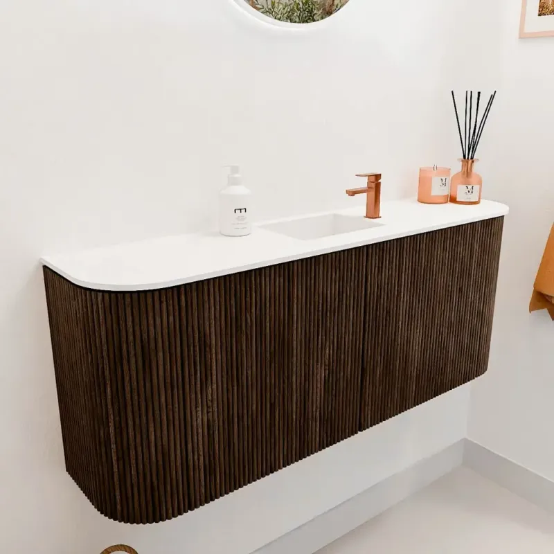 Mondiaz Joya 105cm toiletmeubel ronding links/rechts walnut met wastafel faye midden 1 kraangat talc Goedkoop
