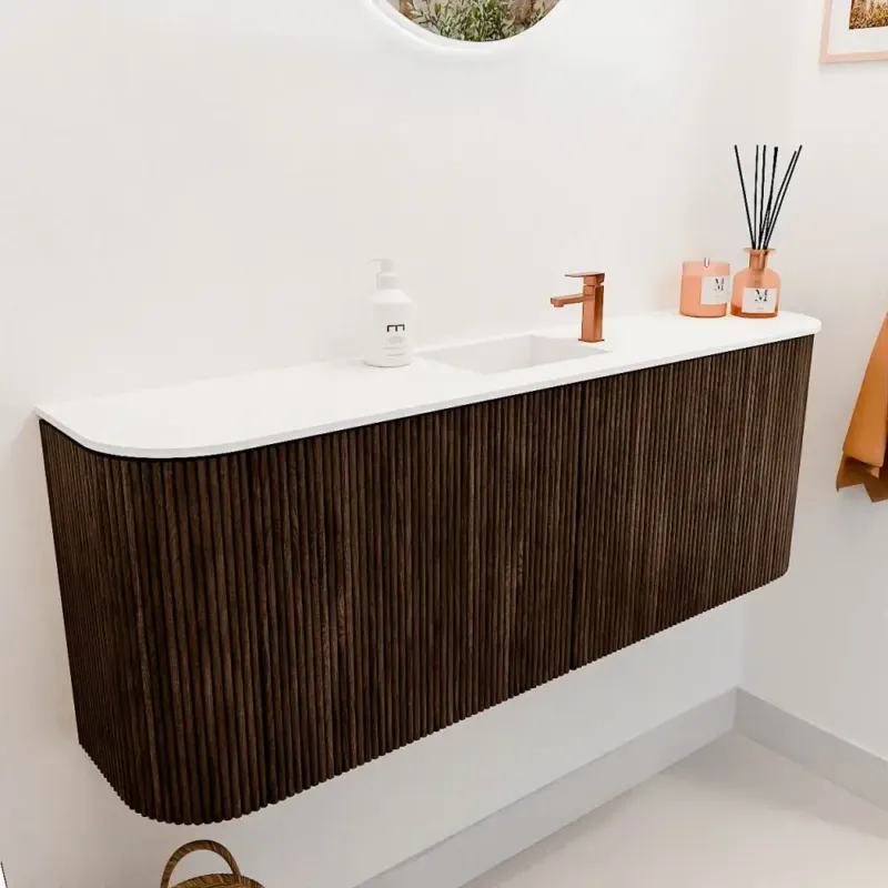 Dagaanbieding Mondiaz Joya 115cm toiletmeubel ronding links/rechts walnut met wastafel faye midden 1 kraangat talc
