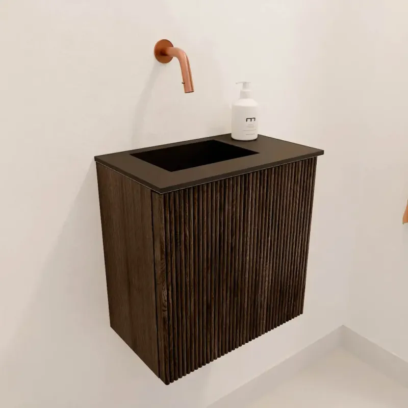 Actieprijs Mondiaz Joya 40cm toiletmeubel walnut met wastafel faye links zonder kraangat urban
